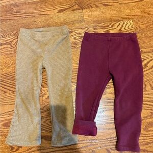 Old navy Kids Ribbed tan/yellow and  burgundy lined Leggings 2T
